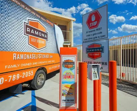 Moving truck and storage facility entrance